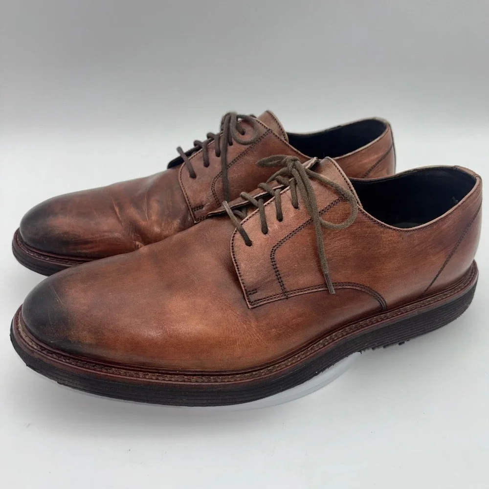 JOHNSTON & MURPHY Collection Mens Brown Leather Shoe Sneaker‎ Dress Derby Italy